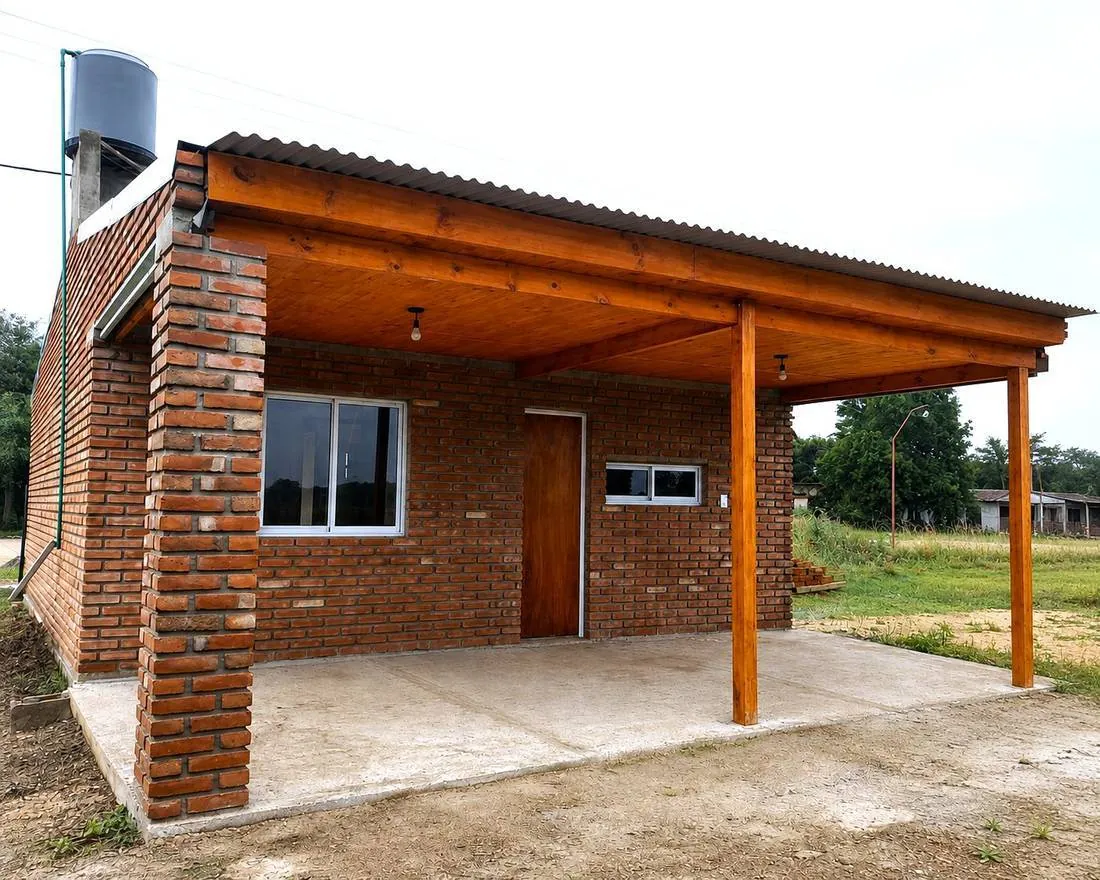 Galería con estructura de madera vista