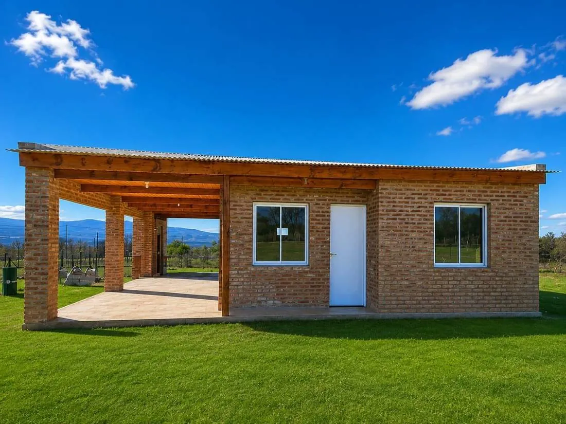 Fachada y galería con las sierras de fondo
